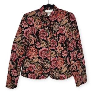 Vintage Black & Pink Floral Tapestry Button-Up Jacket
